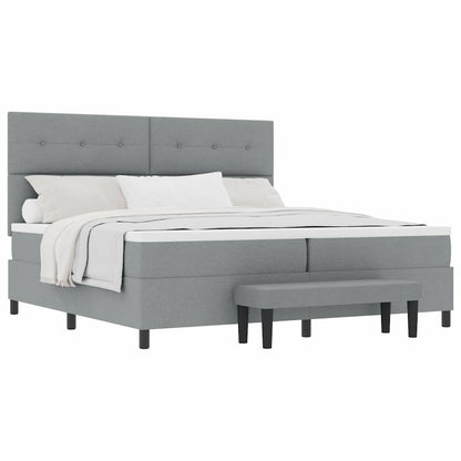 Box Spring Seng Med Madras Lysegrå 200 X 200 Cm Stof - Billede 3