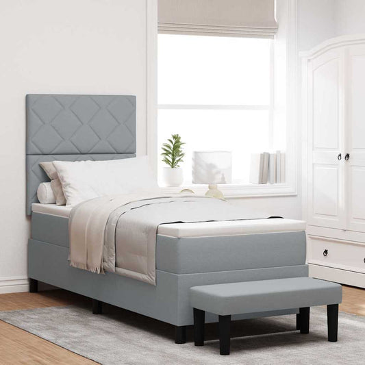 Box Spring Seng Med Madras Lysegrå 80 X 200 Cm Stof - Hovedbillede