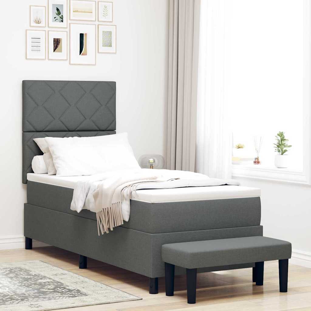 Box Spring Seng Med Madras Mørkegrå 80 X 200 Cm Stof - Hovedbillede