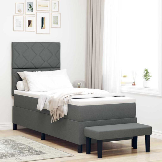 Box Spring Seng Med Madras Mørkegrå 80 X 200 Cm Stof - Hovedbillede