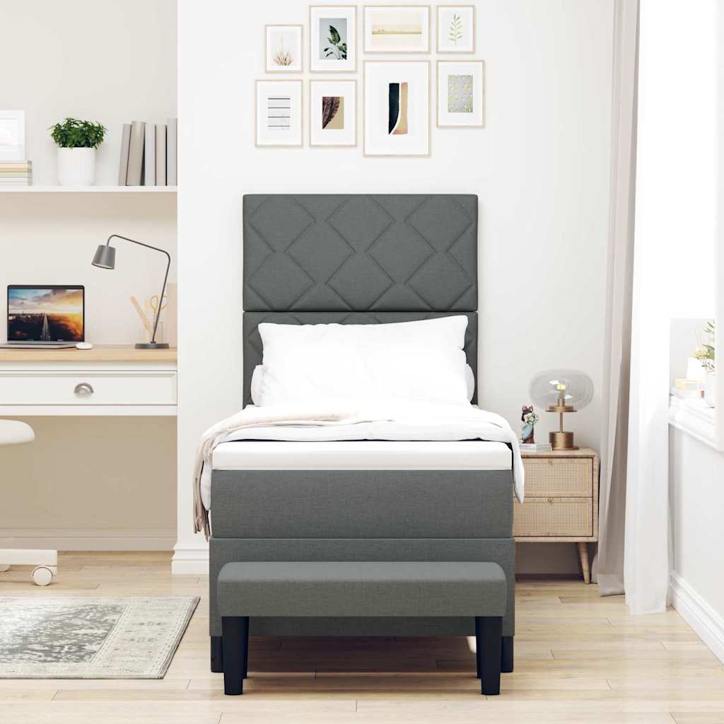 Box Spring Seng Med Madras Mørkegrå 80 X 200 Cm Stof - Billede 5