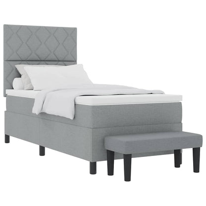 Box Spring Seng Med Madras Lysegrå 90 X 190 Cm Stof - Billede 3