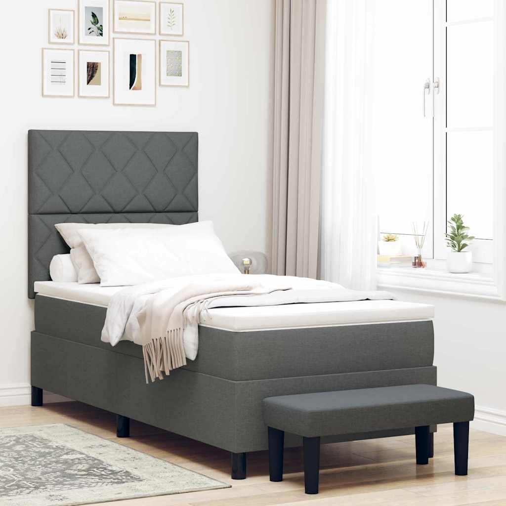 Box Spring Seng Med Madras Mørkegrå 90 X 190 Cm Stof - Hovedbillede