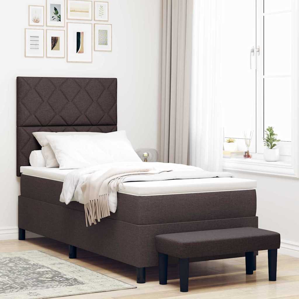 Box Spring Seng Med Madras Mørkebrun 90 X 190 Cm Stof - Hovedbillede