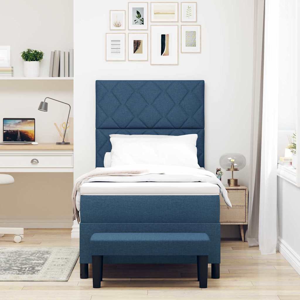 Box Spring Seng Med Madras Med Hovedgærde Blå 90 X 190 Cm Stof - Billede 5