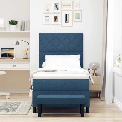 Box Spring Seng Med Madras Med Hovedgærde Blå 90 X 190 Cm Stof - Billede 5