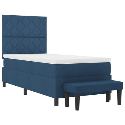 Box Spring Seng Med Madras Med Hovedgærde Blå 90 X 190 Cm Stof - Billede 2