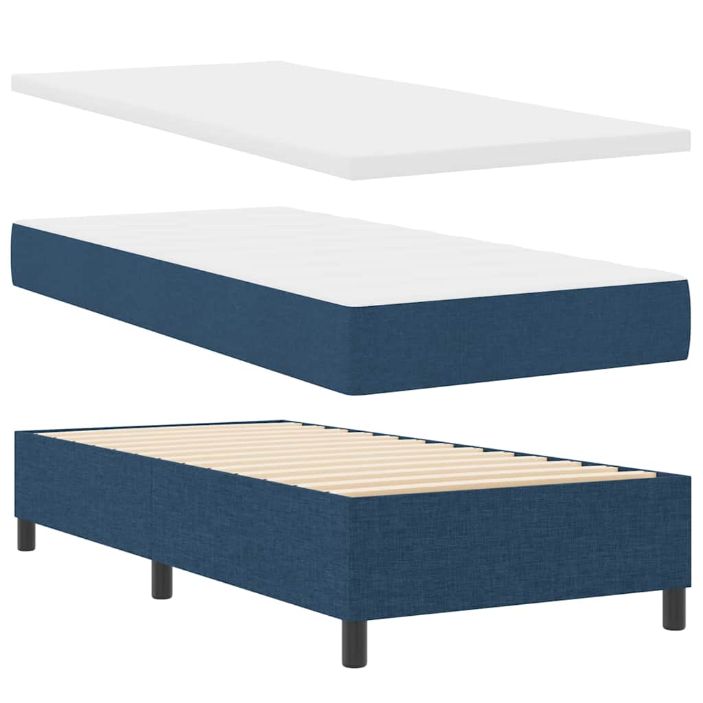 Box Spring Seng Med Madras Med Hovedgærde Blå 90 X 190 Cm Stof - Billede 6