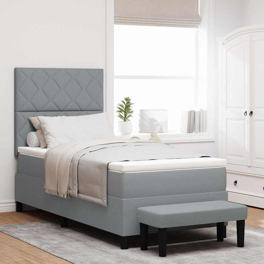 Box Spring Seng Med Madras Lysegrå 90 X 200 Cm Stof - Hovedbillede