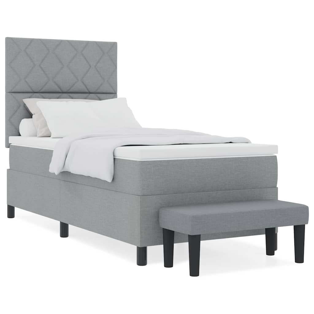 Box Spring Seng Med Madras Lysegrå 90 X 200 Cm Stof - Billede 4