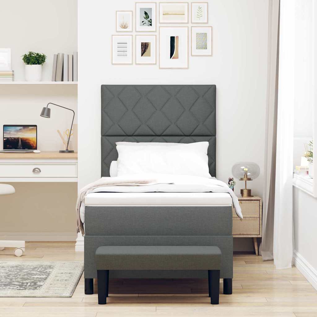 Box Spring Seng Med Madras Mørkegrå 90 X 200 Cm Stof - Billede 5