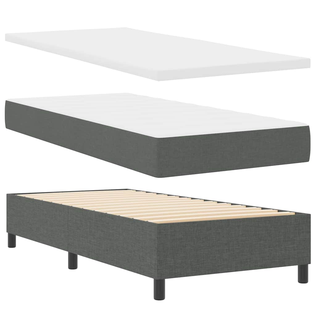 Box Spring Seng Med Madras Mørkegrå 90 X 200 Cm Stof - Billede 2