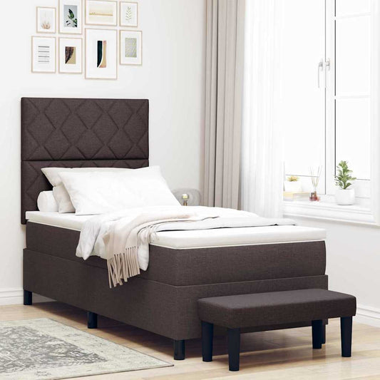 Box Spring Seng Med Madras Mørkebrun 90 X 200 Cm Stof - Hovedbillede