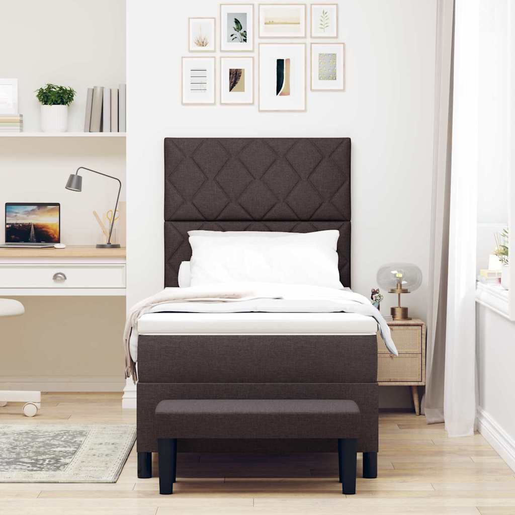 Box Spring Seng Med Madras Mørkebrun 90 X 200 Cm Stof - Billede 5