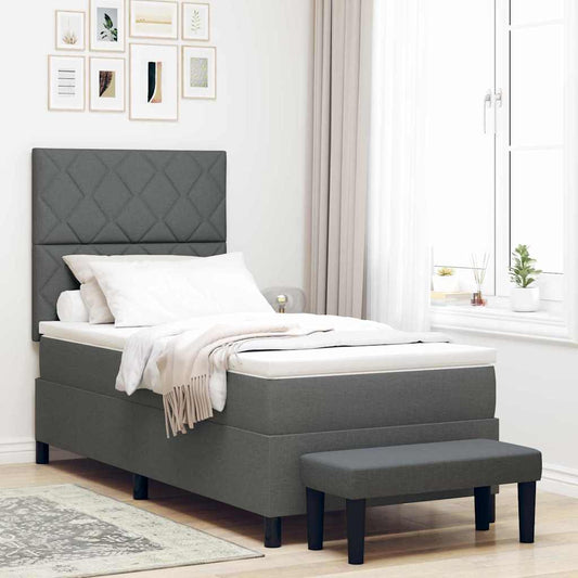 Box Spring Seng Med Madras Mørkegrå 100 X 200 Cm Stof - Hovedbillede