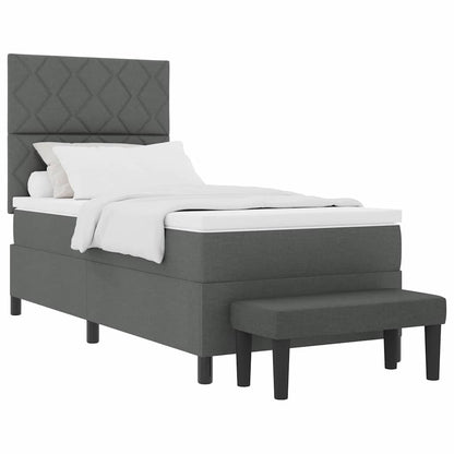 Box Spring Seng Med Madras Mørkegrå 100 X 200 Cm Stof - Billede 3