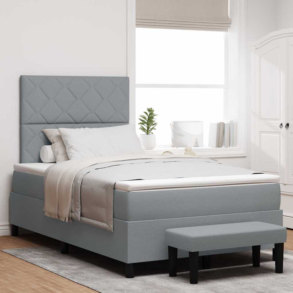 Box Spring Seng Med Madras Lysegrå 120 X 190 Cm Stof - Hovedbillede
