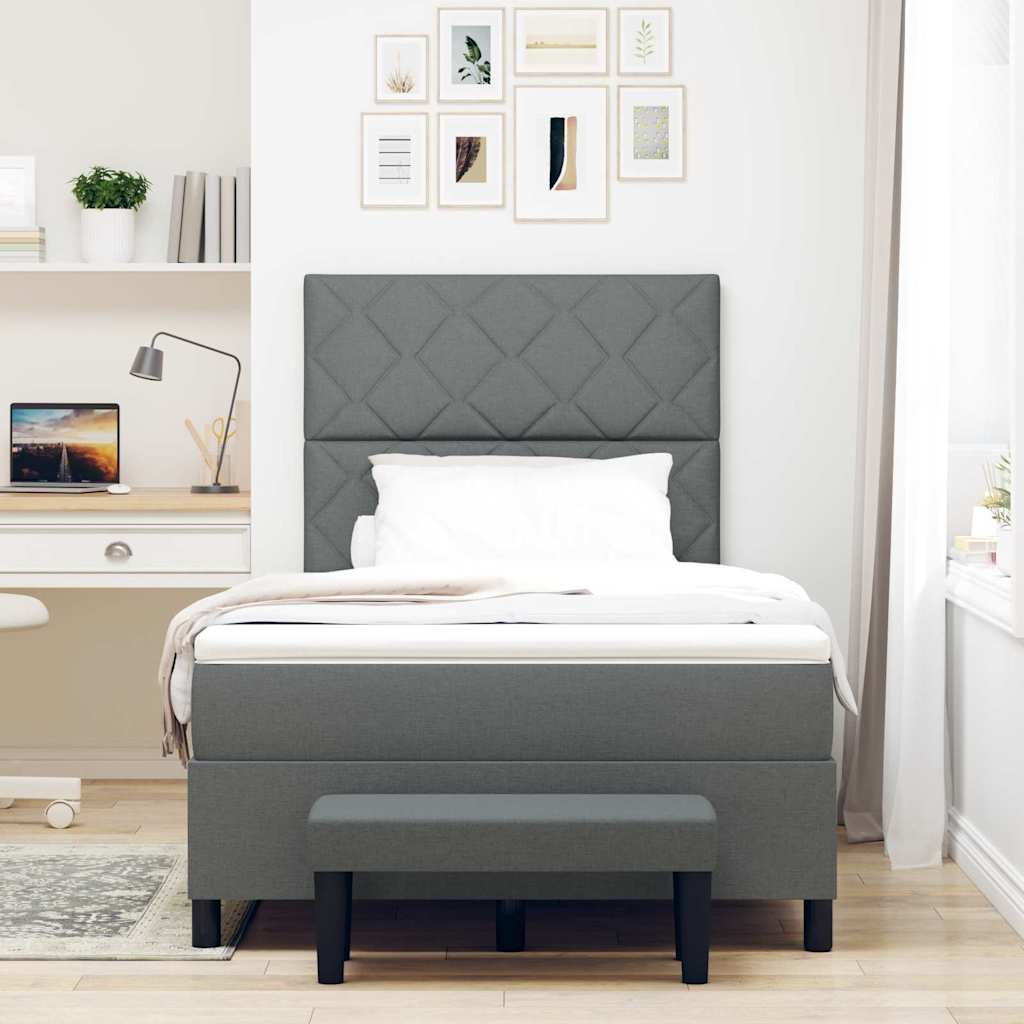 Box Spring Seng Med Madras Mørkegrå 120 X 190 Cm Stof - Billede 5