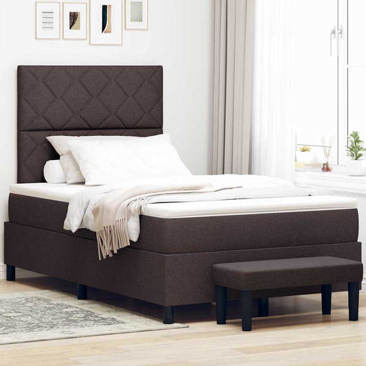 Box Spring Seng Med Madras Mørkebrun 120 X 190 Cm Stof - Hovedbillede