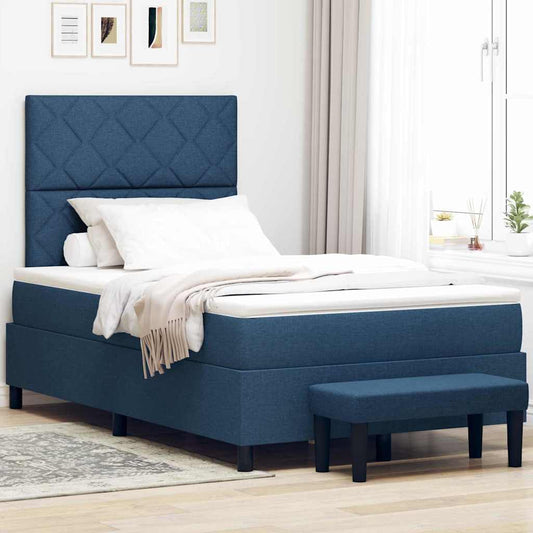 Box Spring Seng Med Madras Med Hovedgærde Blå 120 X 190 Cm Stof - Hovedbillede
