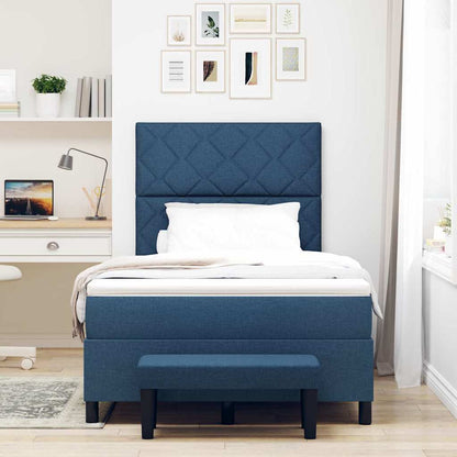 Box Spring Seng Med Madras Med Hovedgærde Blå 120 X 190 Cm Stof - Billede 5