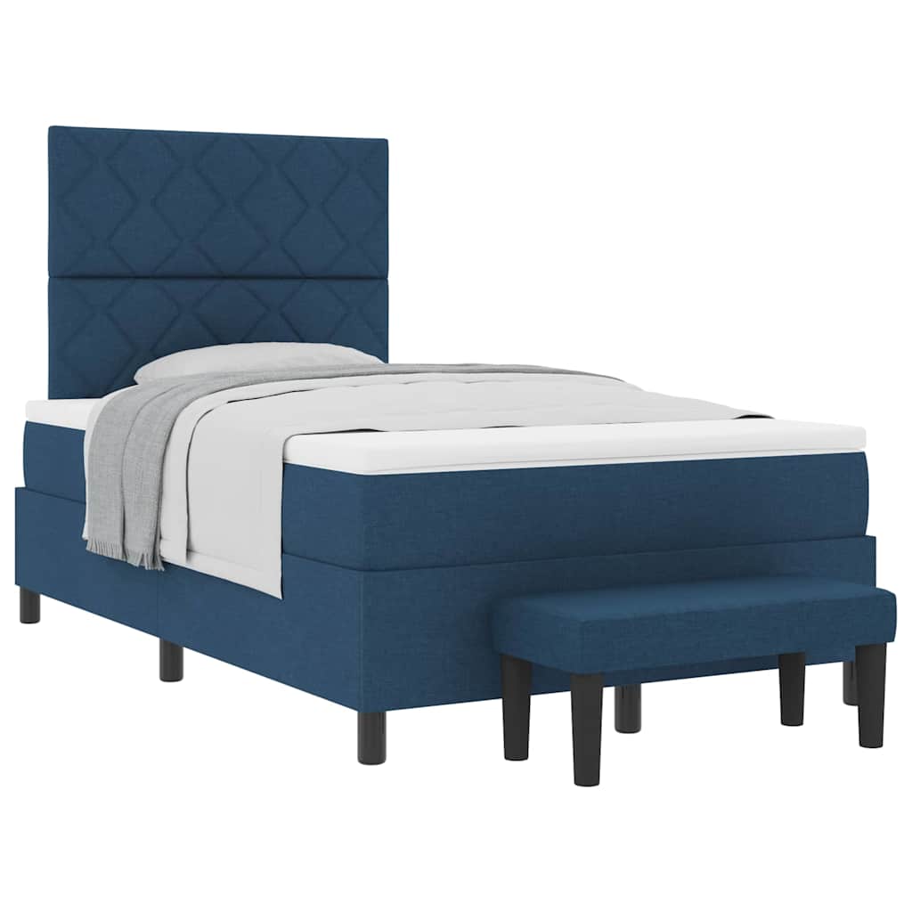 Box Spring Seng Med Madras Med Hovedgærde Blå 120 X 190 Cm Stof - Billede 3