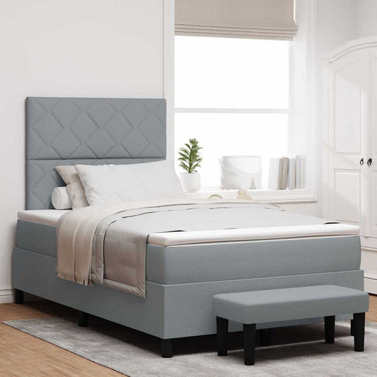 Box Spring Seng Med Madras Lysegrå 120 X 200 Cm Stof - Hovedbillede