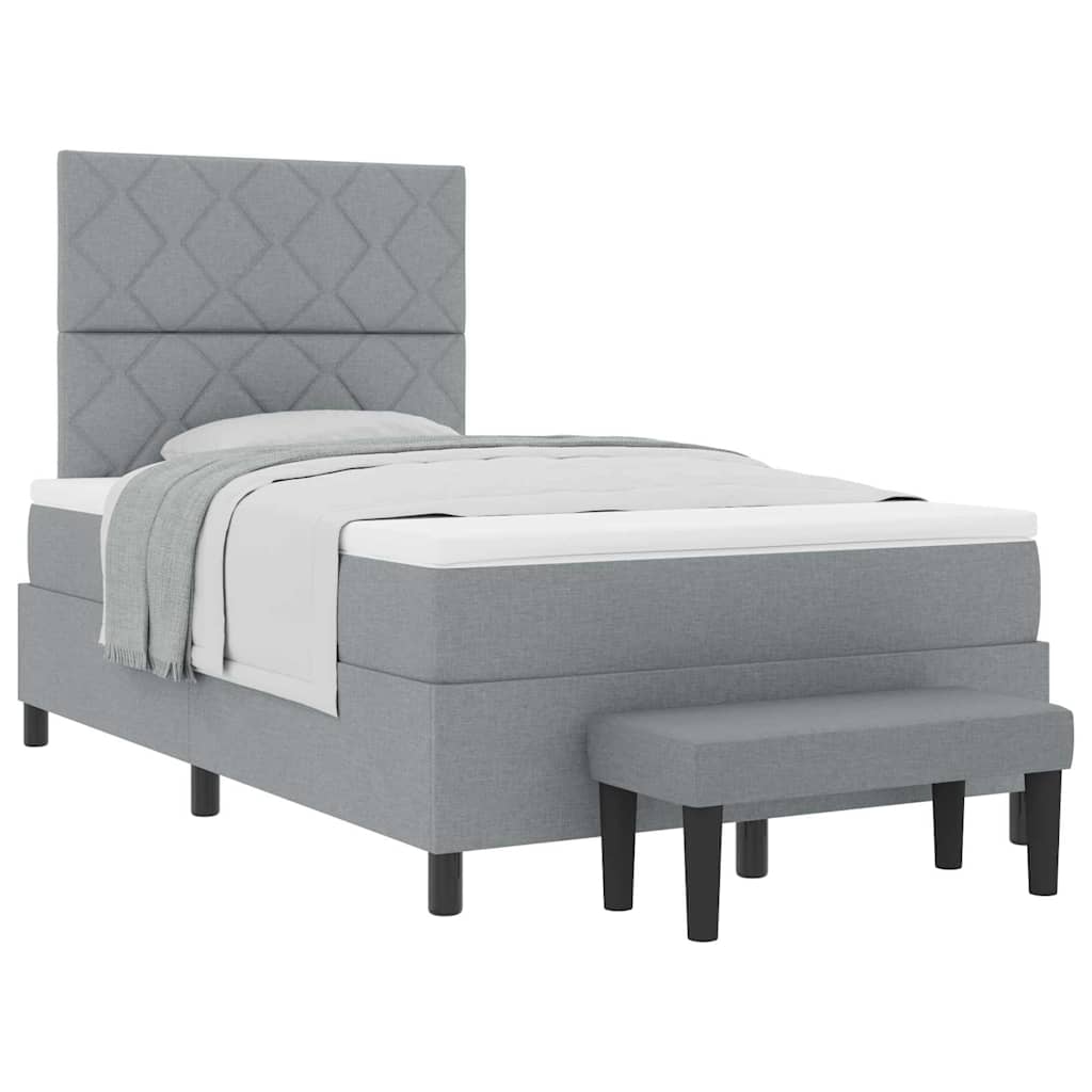 Box Spring Seng Med Madras Lysegrå 120 X 200 Cm Stof - Billede 3