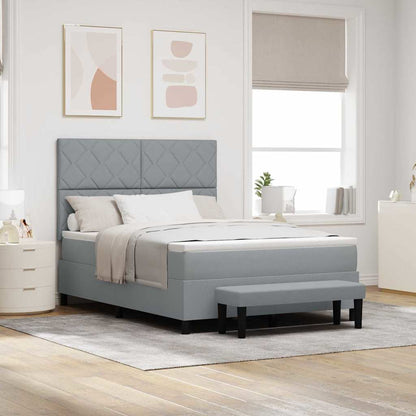 Box Spring Seng Med Madras Lysegrå 140 X 200 Cm Stof - Hovedbillede