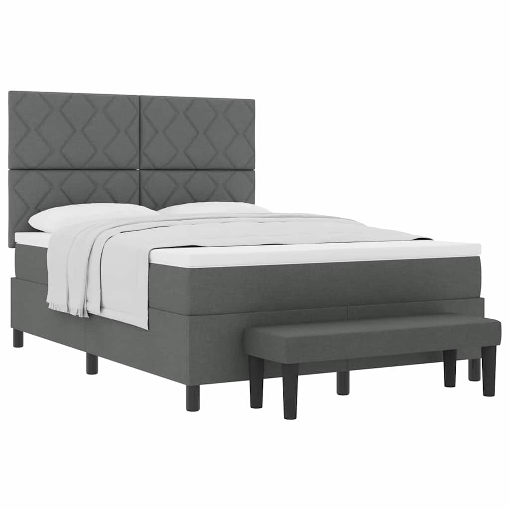 Box Spring Seng Med Madras Mørkegrå 140 X 200 Cm Stof - Billede 3
