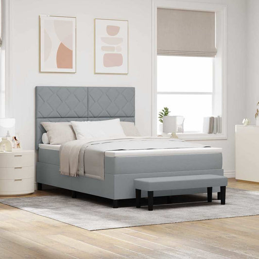 Box Spring Seng Med Madras Lysegrå 160 X 200 Cm Stof - Hovedbillede