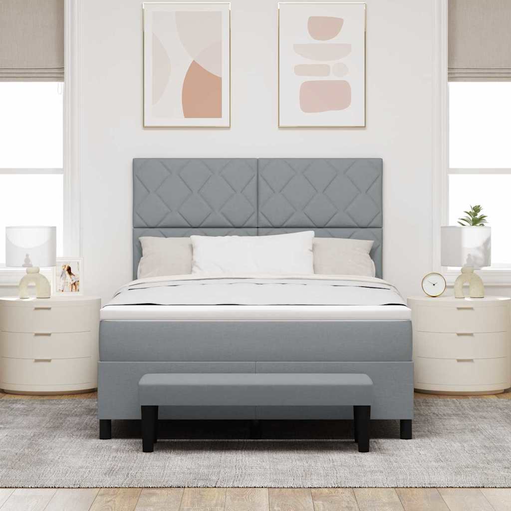 Box Spring Seng Med Madras Lysegrå 160 X 200 Cm Stof - Billede 5