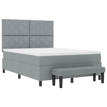 Box Spring Seng Med Madras Lysegrå 160 X 200 Cm Stof - Billede 2