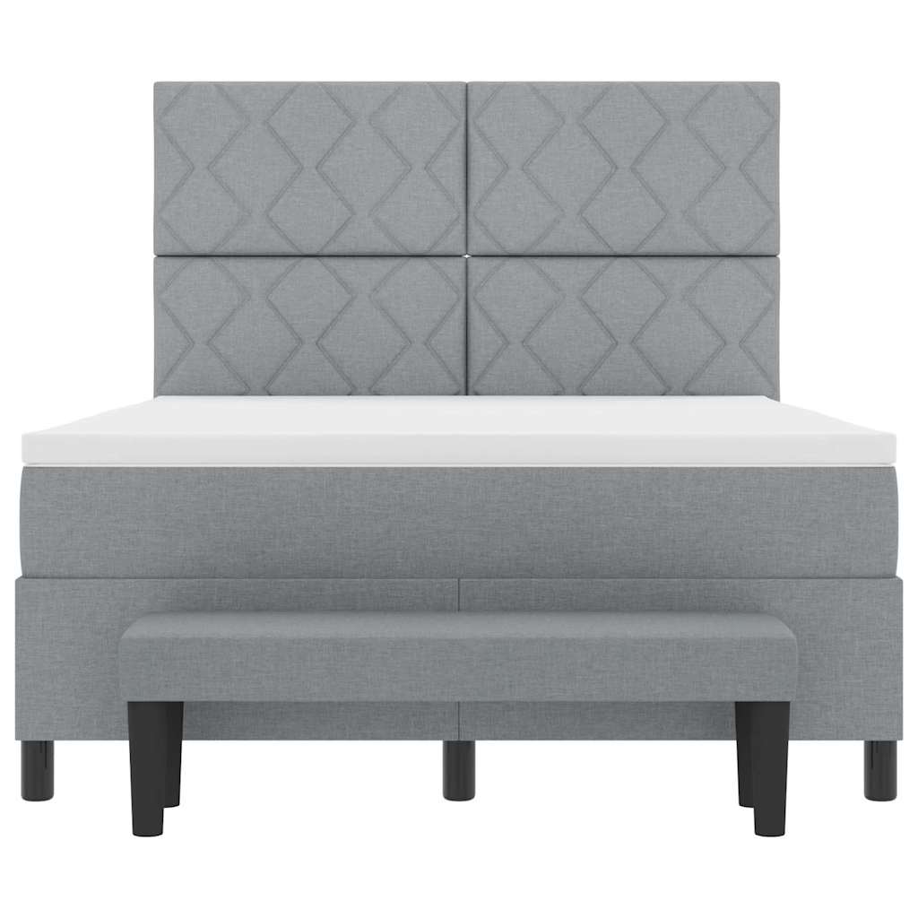 Box Spring Seng Med Madras Lysegrå 160 X 200 Cm Stof - Billede 7