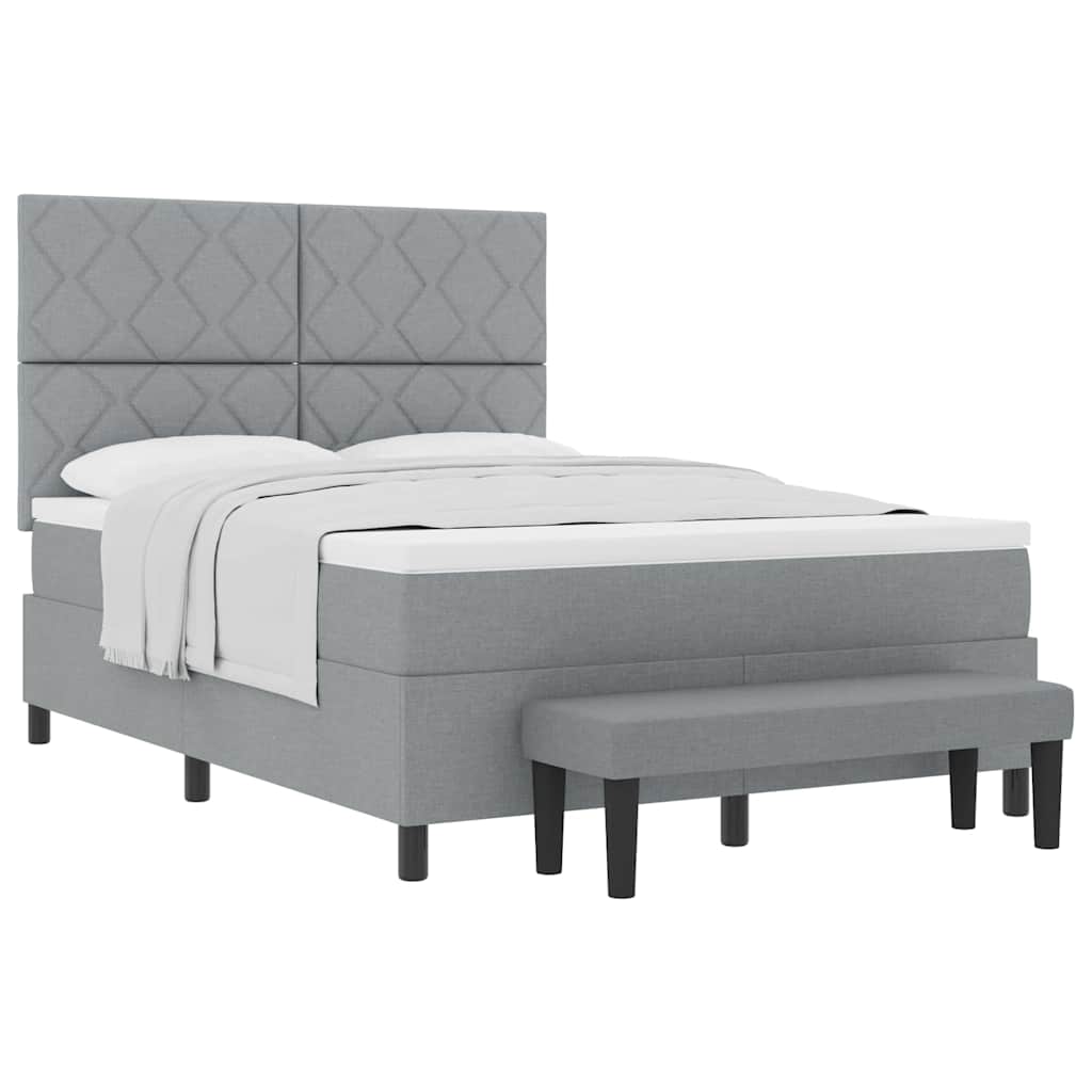 Box Spring Seng Med Madras Lysegrå 160 X 200 Cm Stof - Billede 3