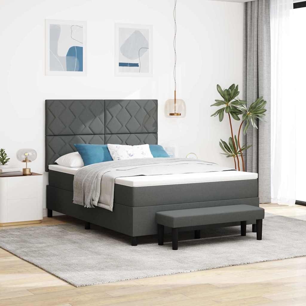 Box Spring Seng Med Madras Mørkegrå 160 X 200 Cm Stof - Hovedbillede