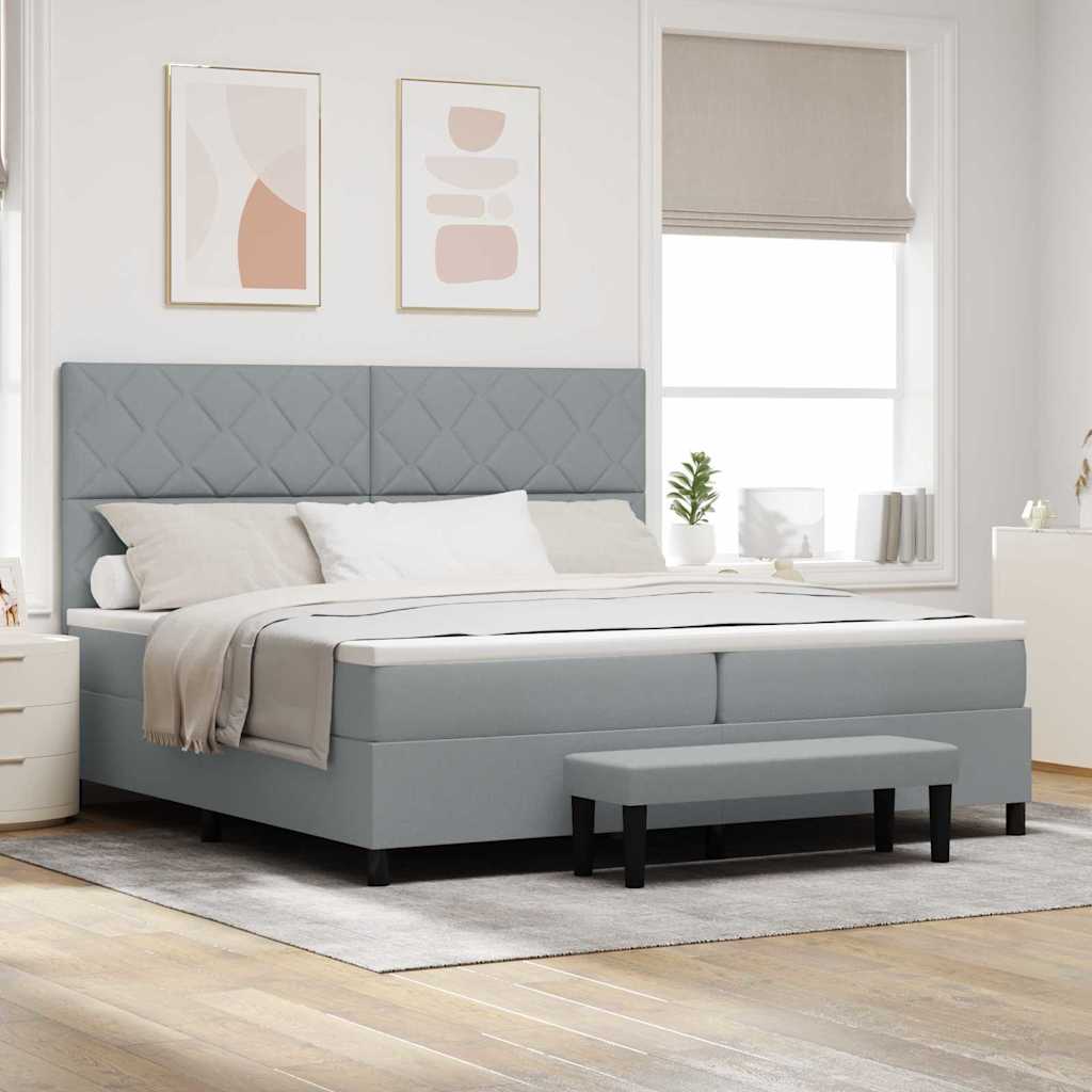 Box Spring Seng Med Madras Lysegrå 200 X 200 Cm Stof - Hovedbillede