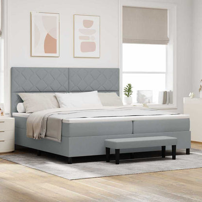 Box Spring Seng Med Madras Lysegrå 200 X 200 Cm Stof - Hovedbillede