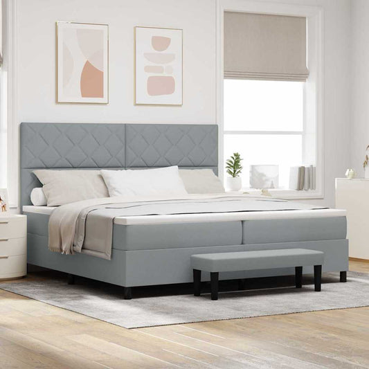 Box Spring Seng Med Madras Lysegrå 200 X 200 Cm Stof - Hovedbillede