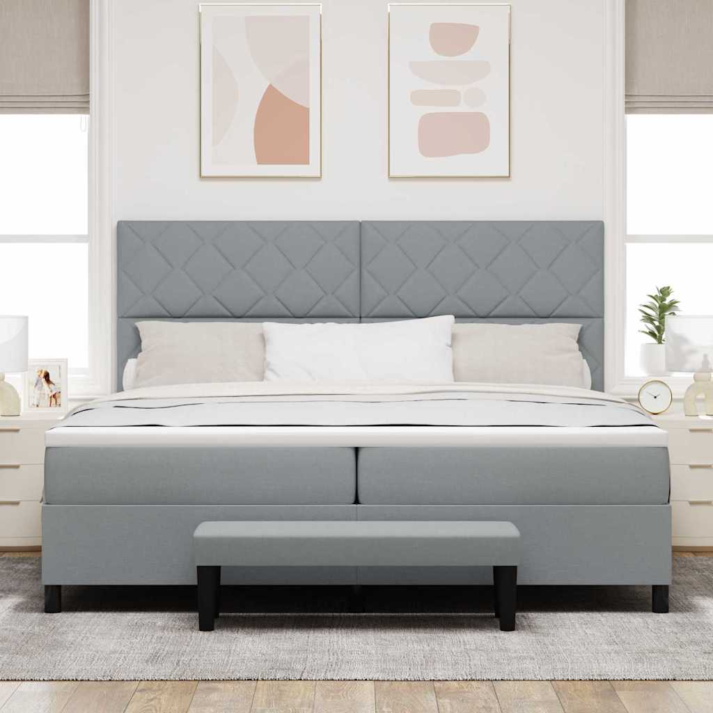 Box Spring Seng Med Madras Lysegrå 200 X 200 Cm Stof - Billede 5