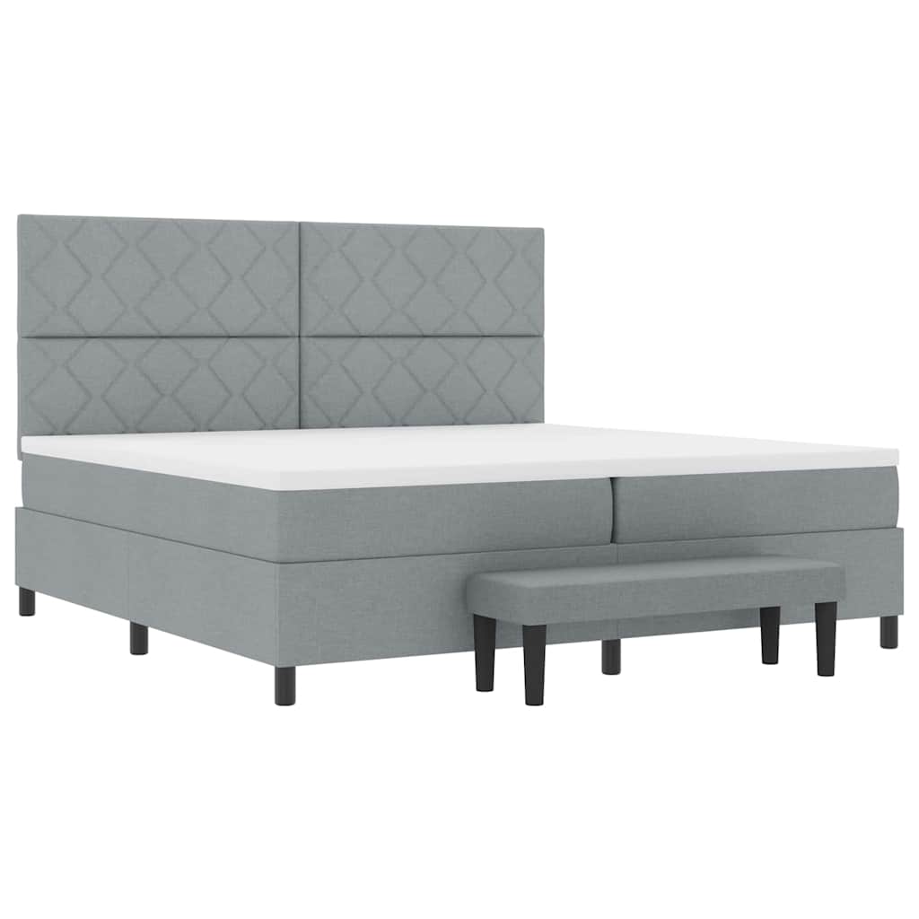 Box Spring Seng Med Madras Lysegrå 200 X 200 Cm Stof - Billede 8