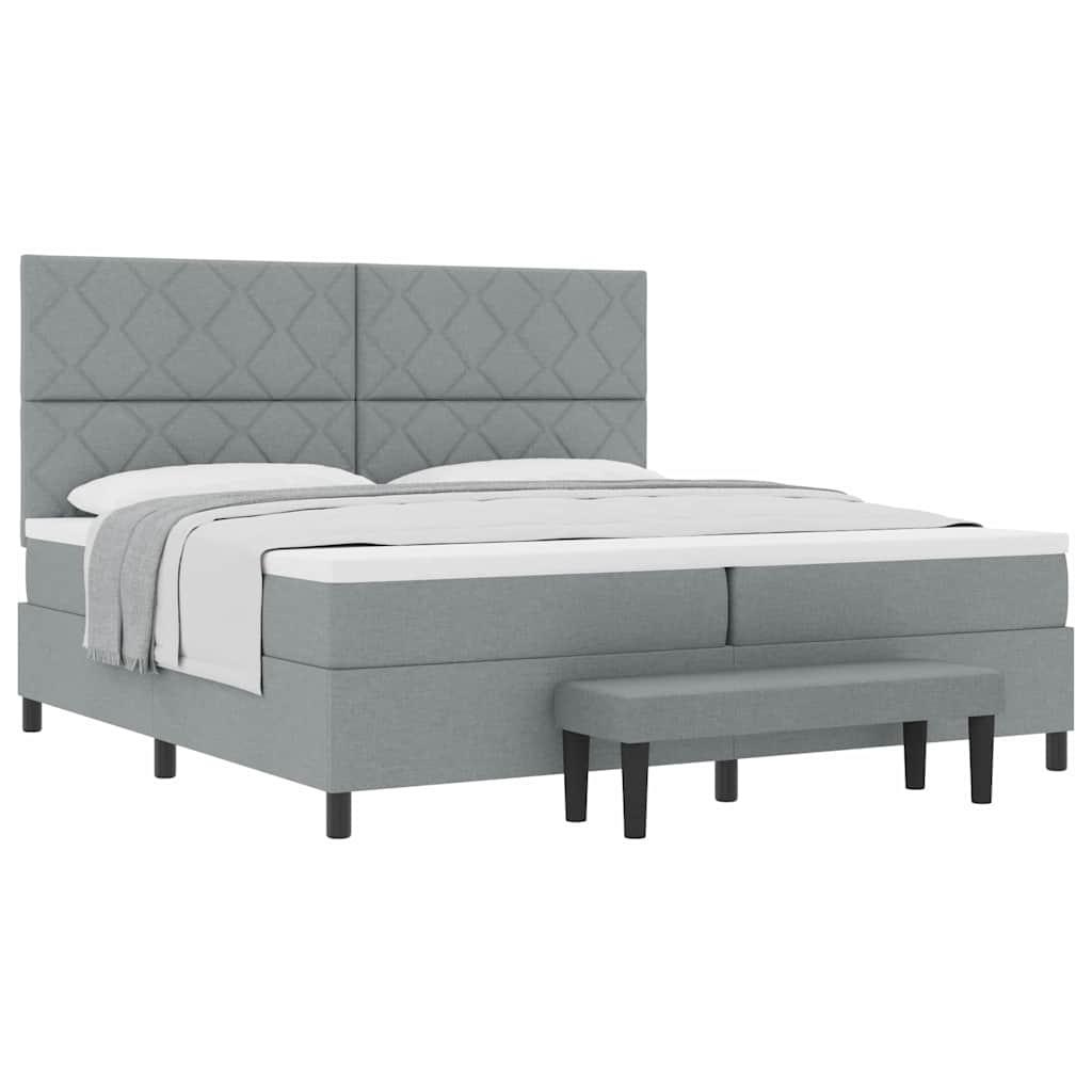 Box Spring Seng Med Madras Lysegrå 200 X 200 Cm Stof - Billede 3