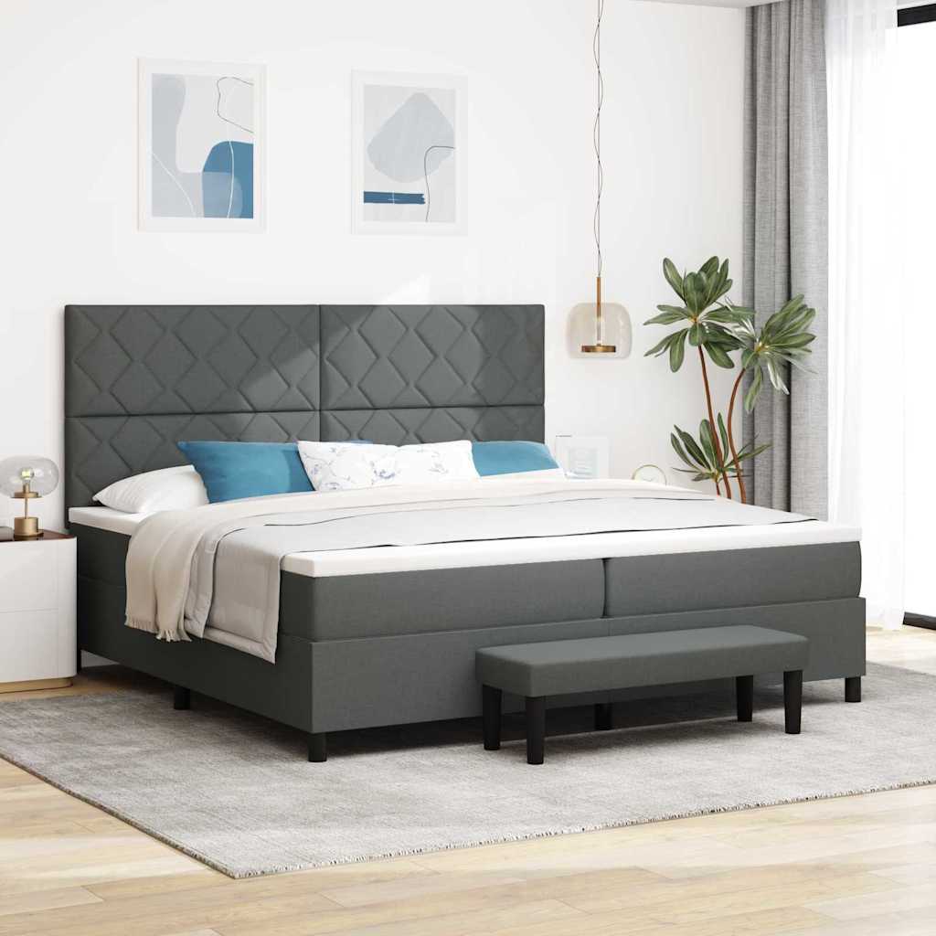 Box Spring Seng Med Madras Mørkegrå 200 X 200 Cm Stof - Hovedbillede