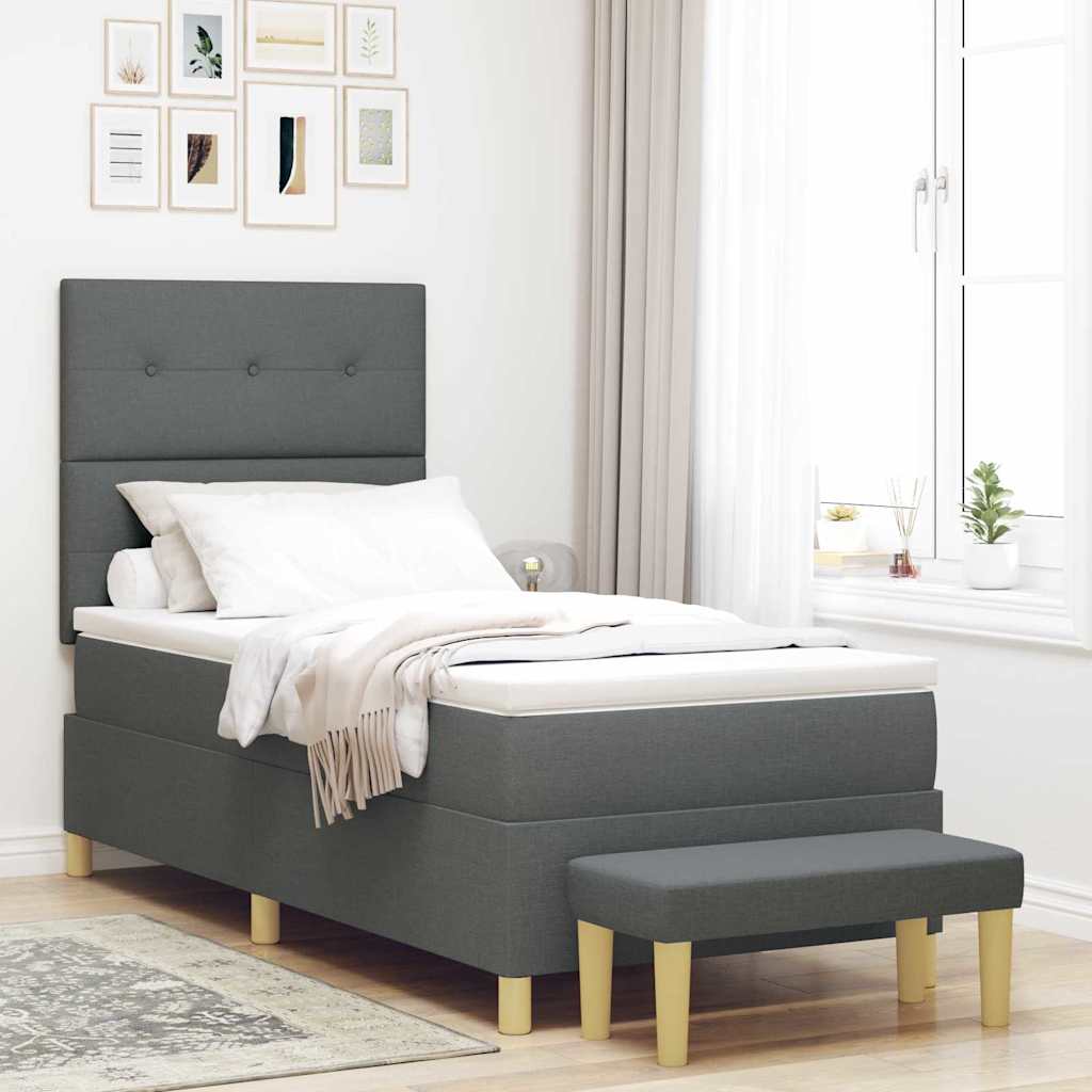 Box Spring Seng Med Madras Mørkegrå 100 X 200 Cm Stof - Hovedbillede