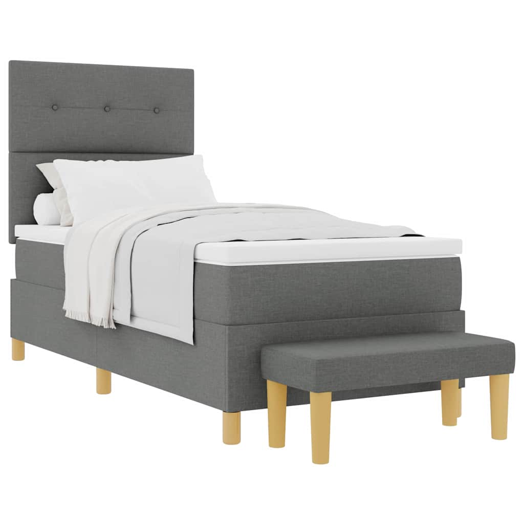 Box Spring Seng Med Madras Mørkegrå 100 X 200 Cm Stof - Billede 3
