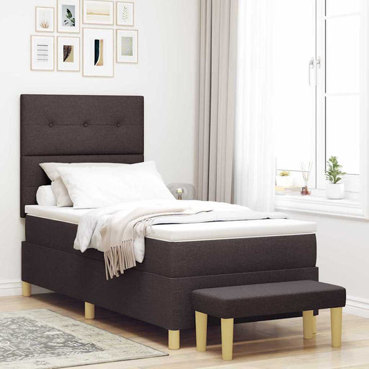 Box Spring Seng Med Madras Mørk Brun 100 X 200 Cm Stof - Hovedbillede