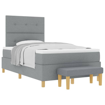 Box Spring Seng Med Madras Lysegrå 120 X 190 Cm Stof - Billede 3