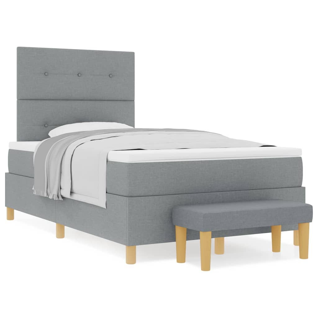 Box Spring Seng Med Madras Lysegrå 120 X 190 Cm Stof - Billede 4