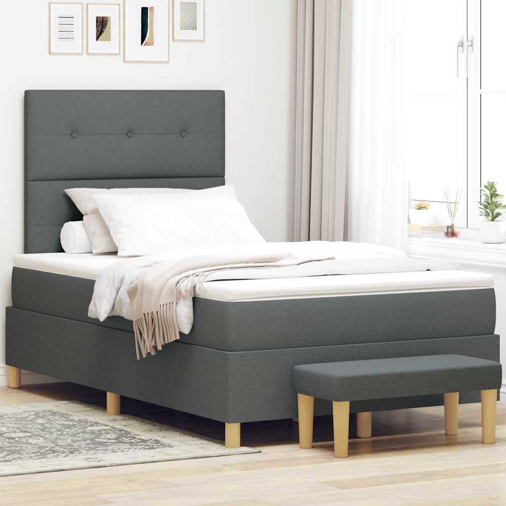 Box Spring Seng Med Madras Mørkegrå 120 X 190 Cm Stof - Hovedbillede