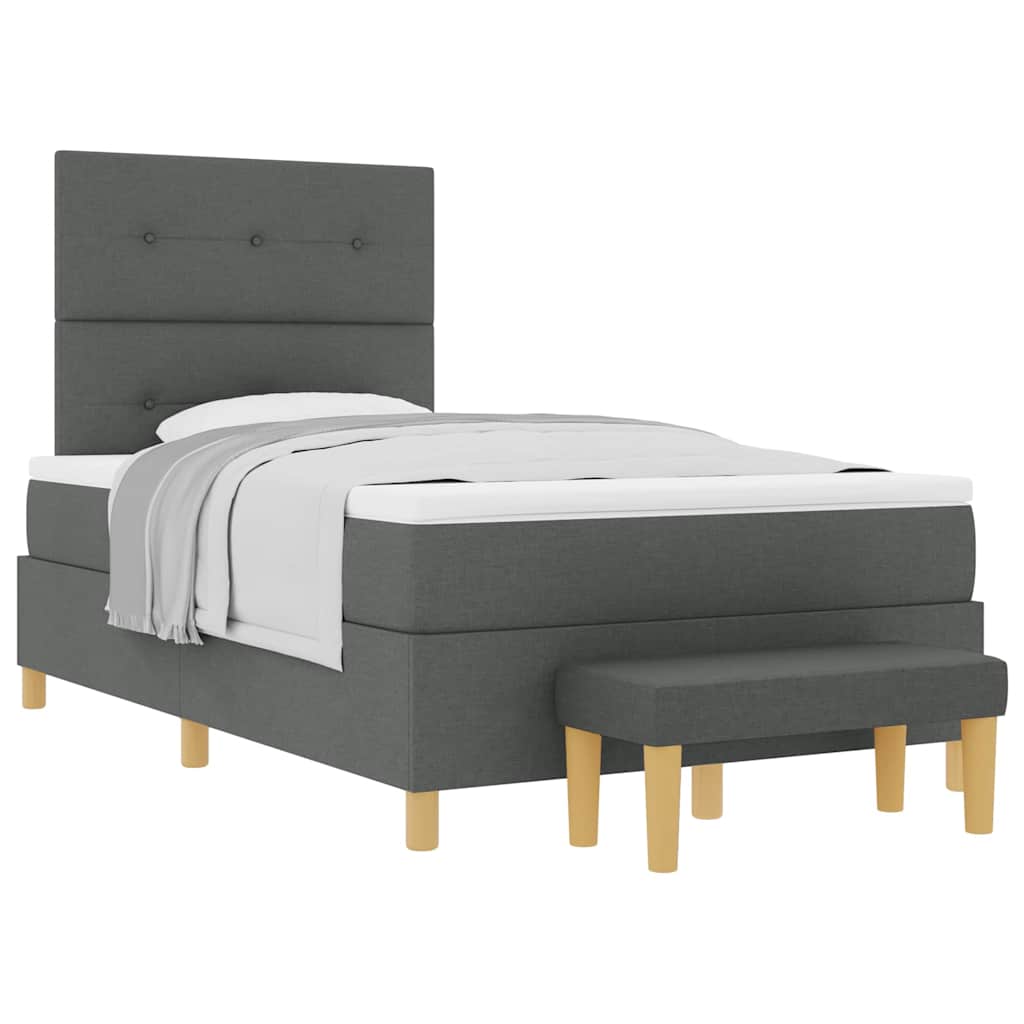 Box Spring Seng Med Madras Mørkegrå 120 X 190 Cm Stof - Billede 3